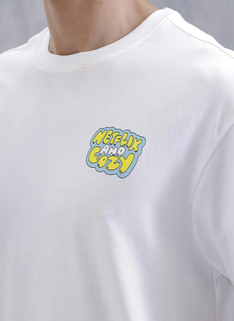 Wrogn Casual Men’s Oversized T-Shirt Featuring Netflix | White